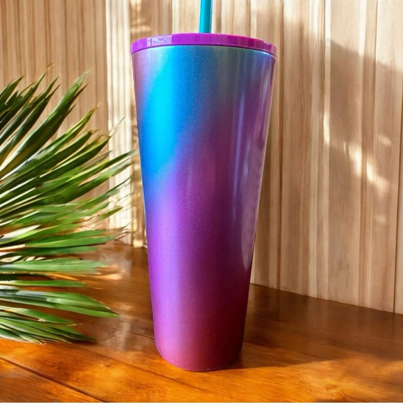 STARBUCKS 24oz Purple Pink Turquoise Ombré Metal 2022 Tumbler w/ Straw - Picture 4 of 13